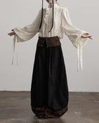 ♥CONTRAST COLLAR BARREL LEG PANTS