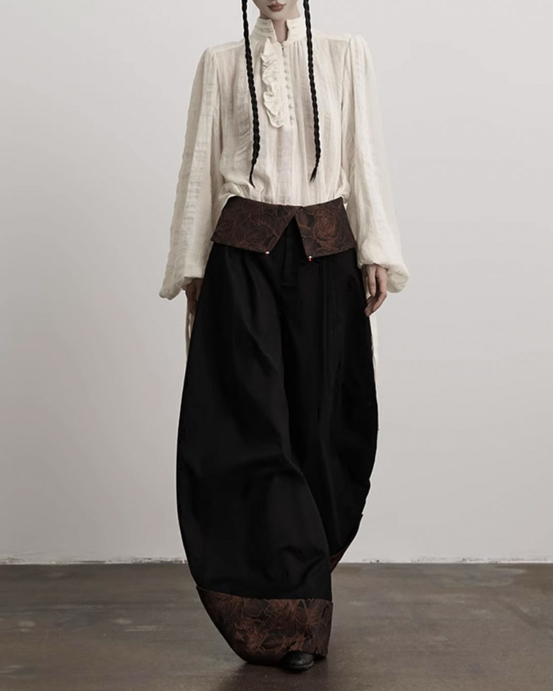 ♥CONTRAST COLLAR BARREL LEG PANTS