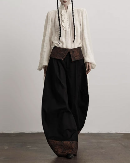 ♥CONTRAST COLLAR BARREL LEG PANTS