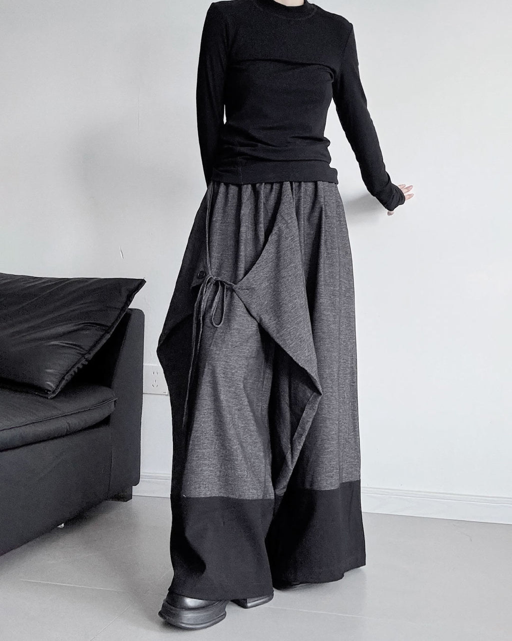 ♥TWO-TONE WIDE DRAPE PANTS