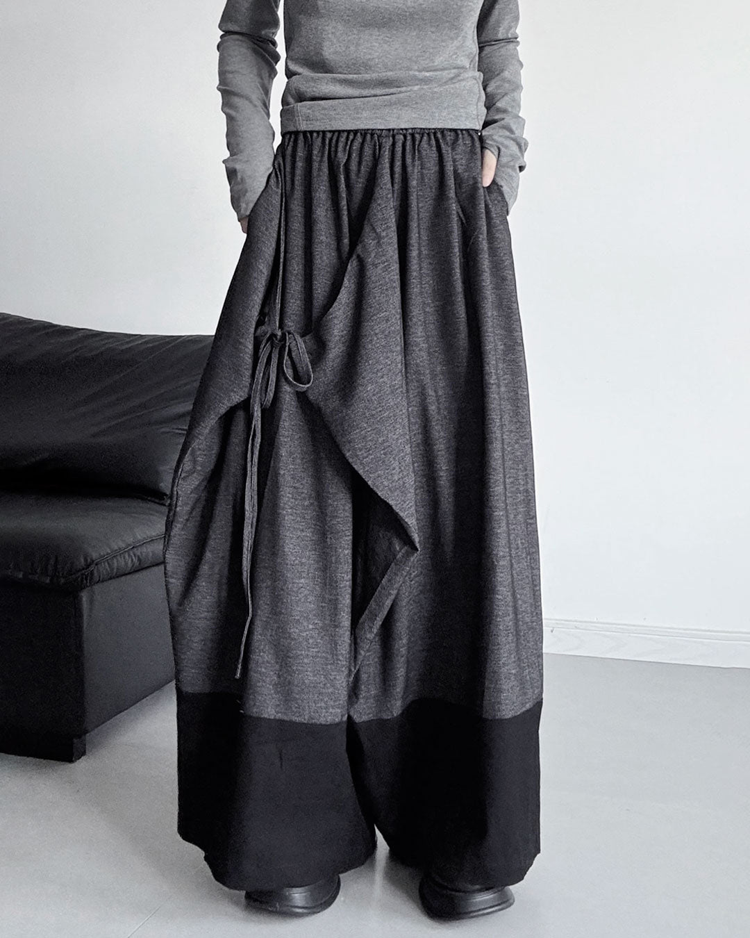 ♥TWO-TONE WIDE DRAPE PANTS