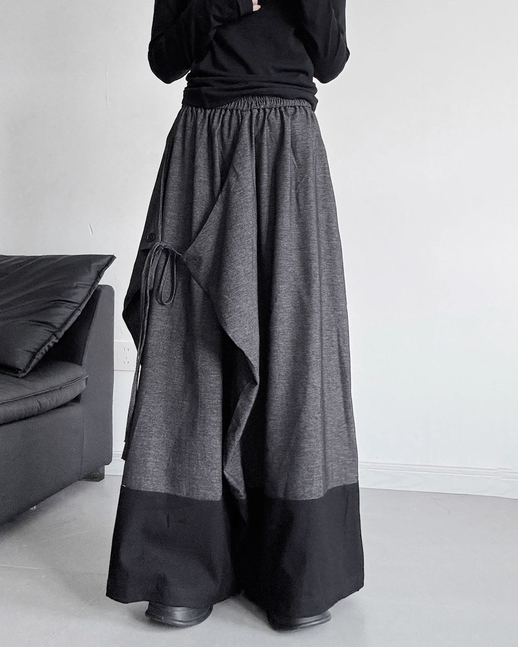 ♥TWO-TONE WIDE DRAPE PANTS