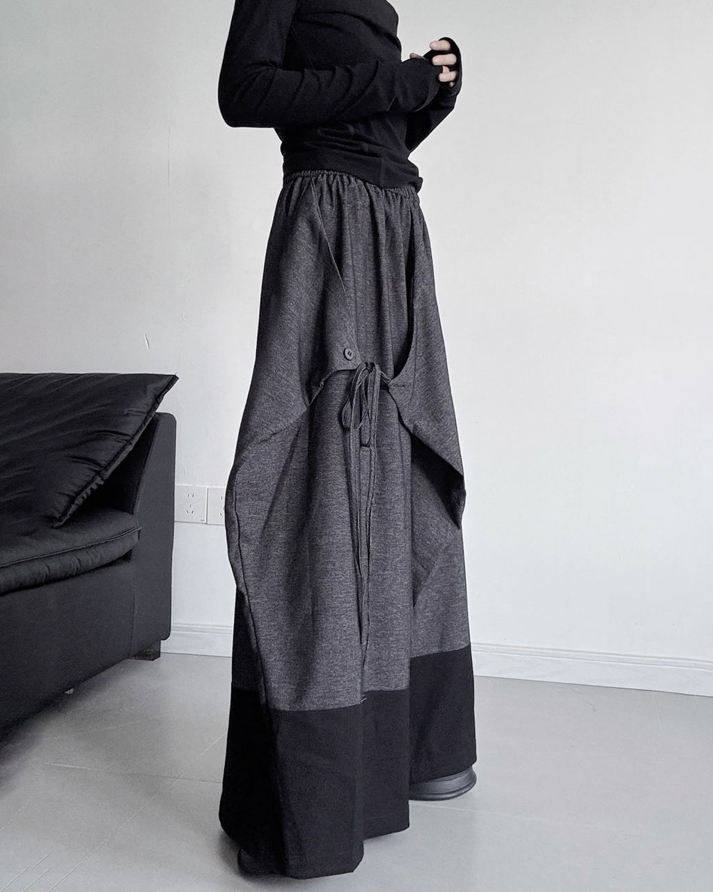 ♥TWO-TONE WIDE DRAPE PANTS