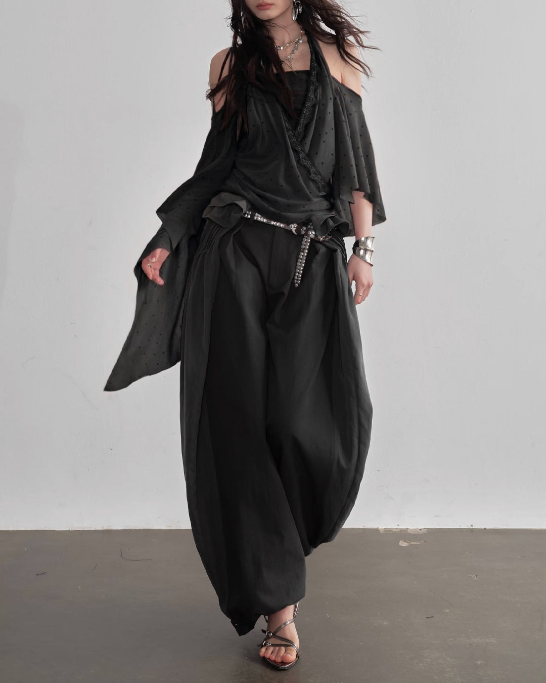 ♥PLEATED DRAWSTRING HEM LANTERN PANTS
