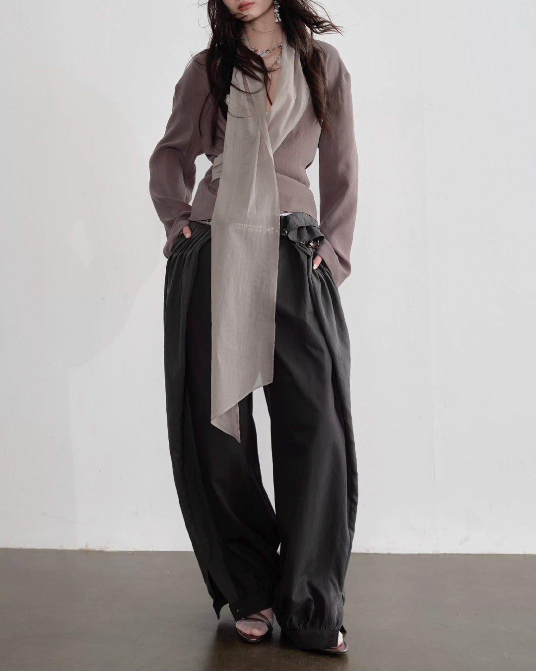 ♥PLEATED DRAWSTRING HEM LANTERN PANTS