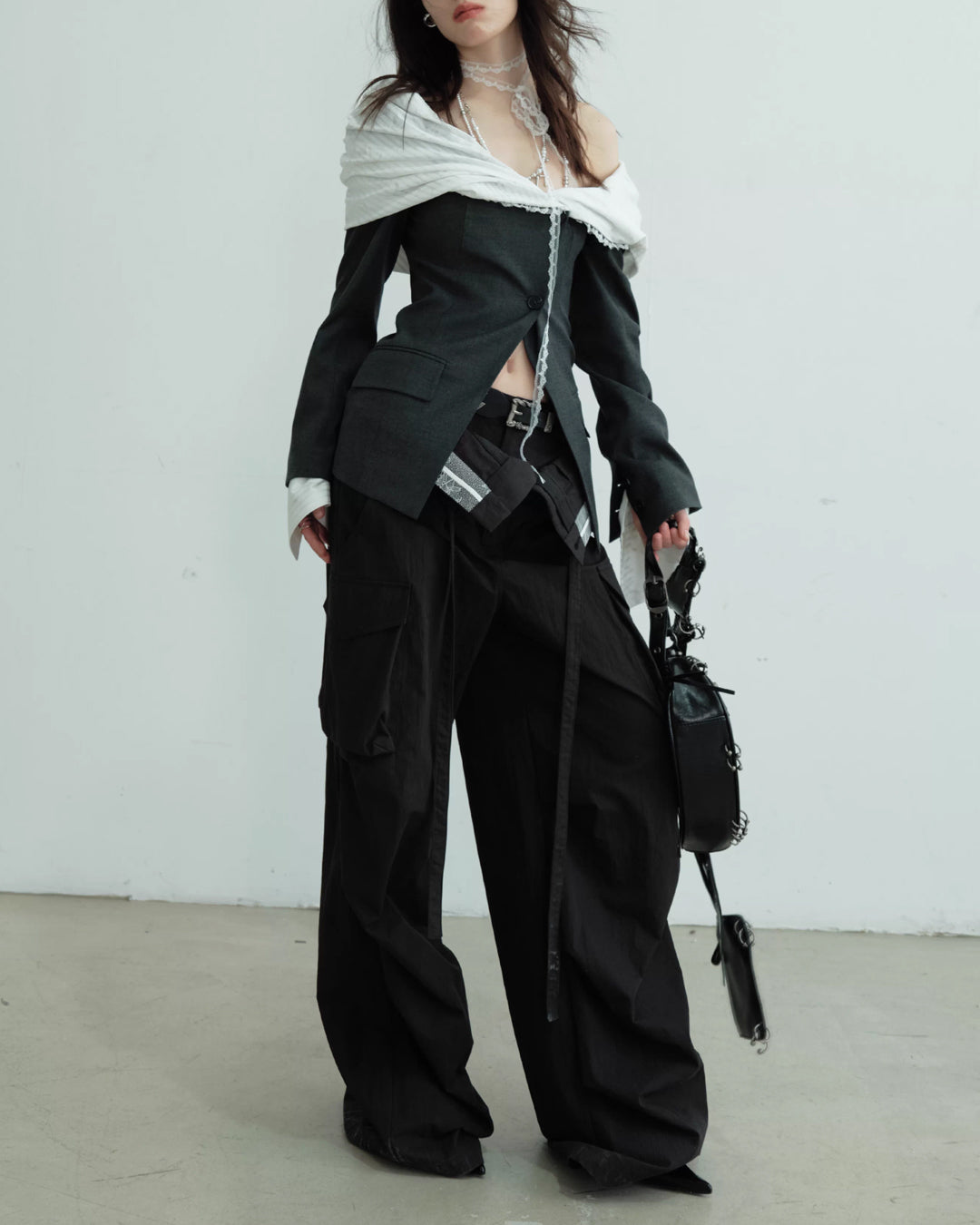 ♥DOUBLE WAIST WIDE CARGO PANTS