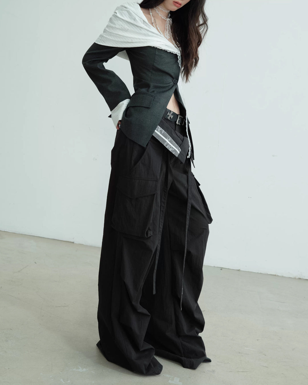 ♥DOUBLE WAIST WIDE CARGO PANTS