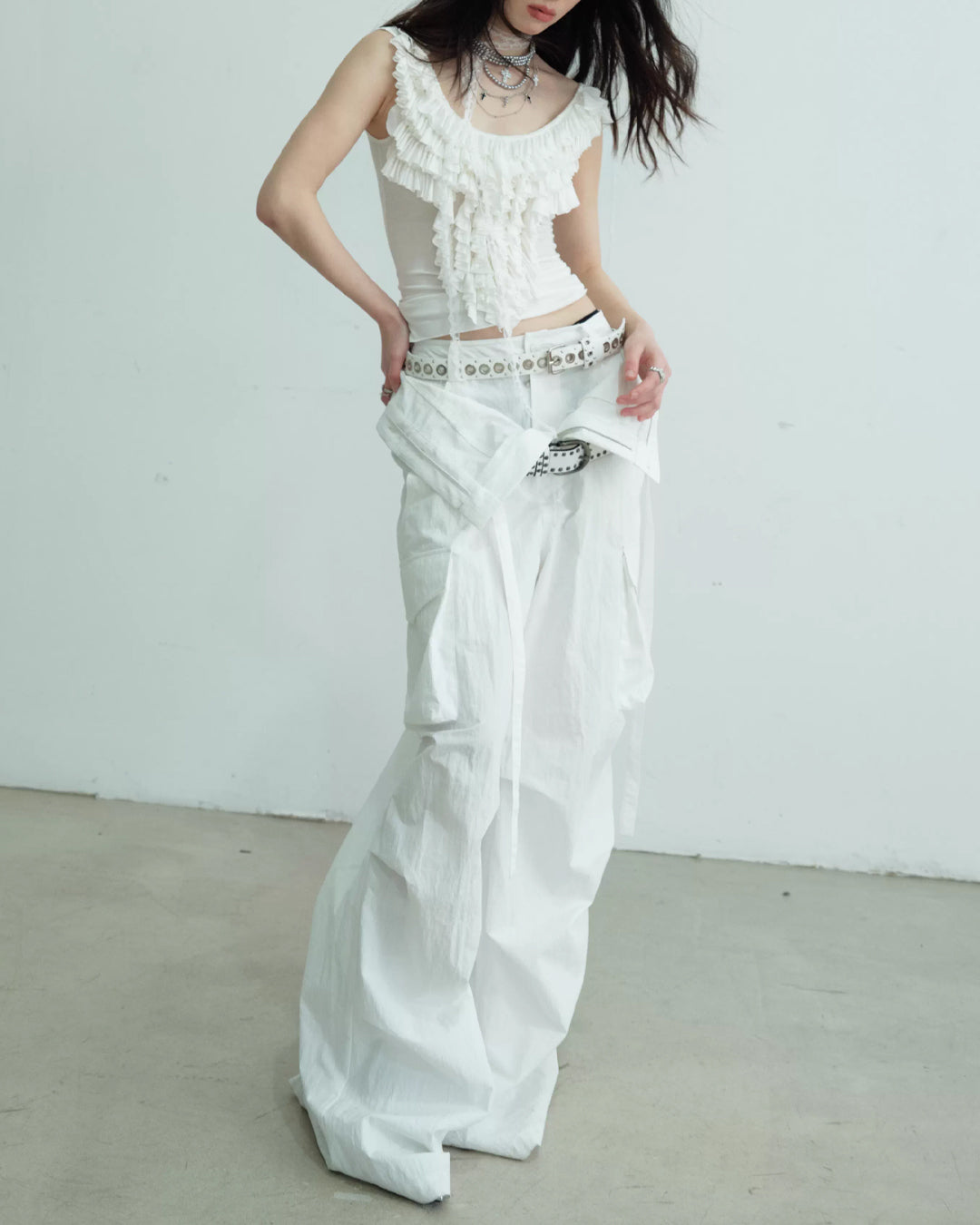 ♥DOUBLE WAIST WIDE CARGO PANTS