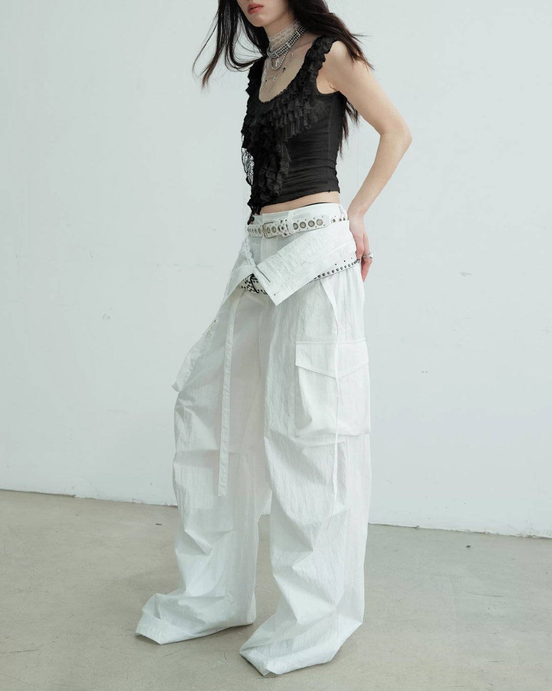 ♥DOUBLE WAIST WIDE CARGO PANTS