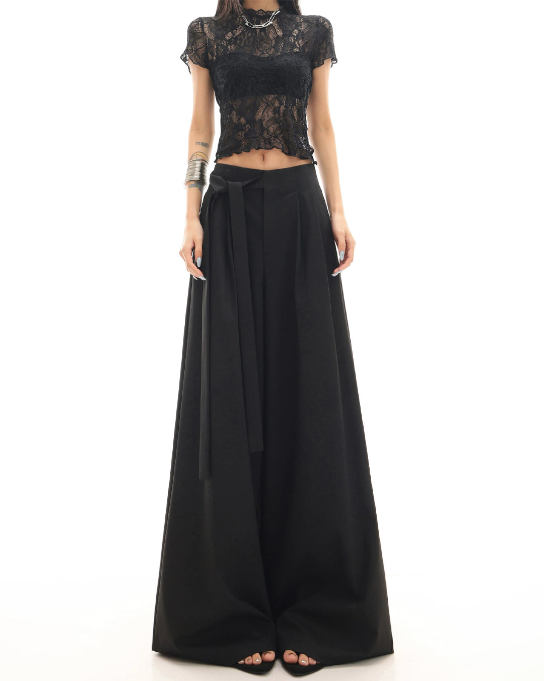 ♥TUCKED WIDE LEG TIE PANTS