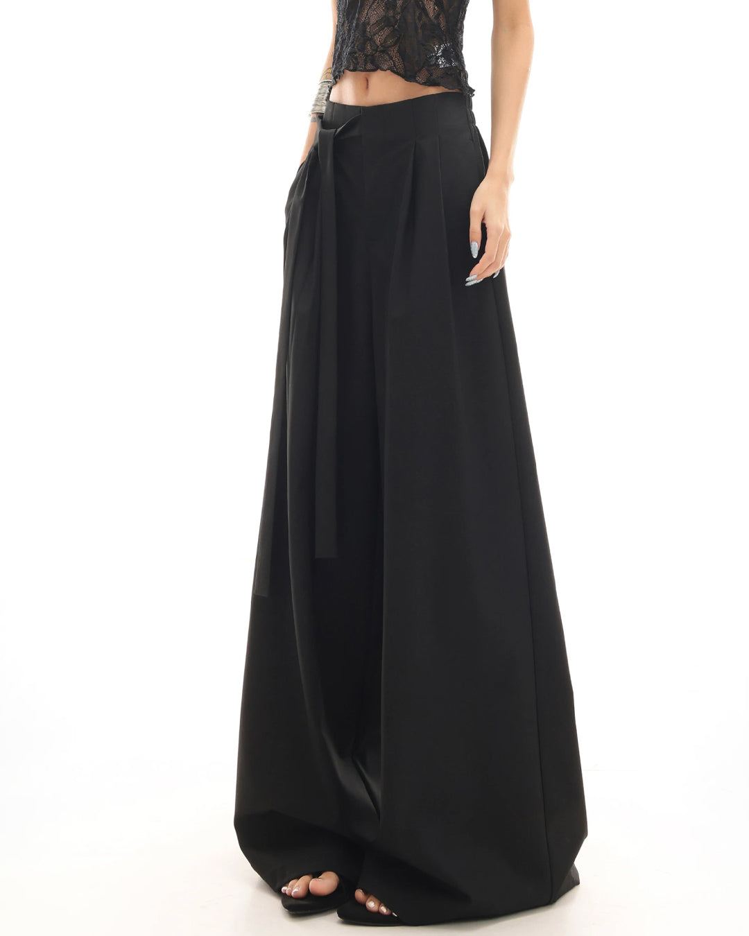 ♥TUCKED WIDE LEG TIE PANTS