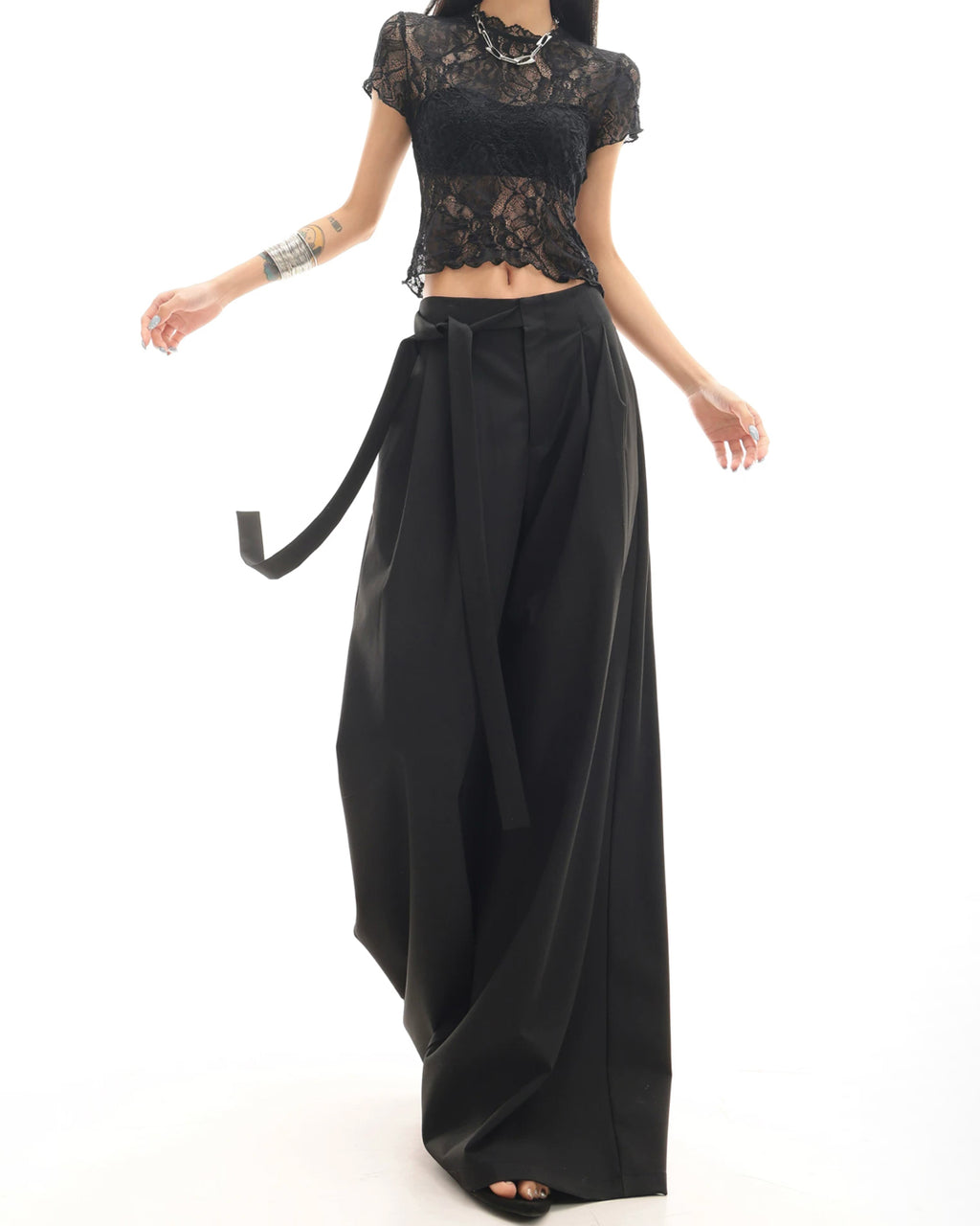 ♥TUCKED WIDE LEG TIE PANTS
