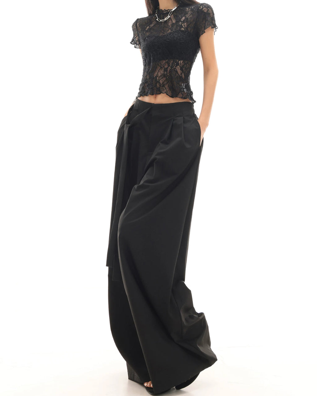 ♥TUCKED WIDE LEG TIE PANTS