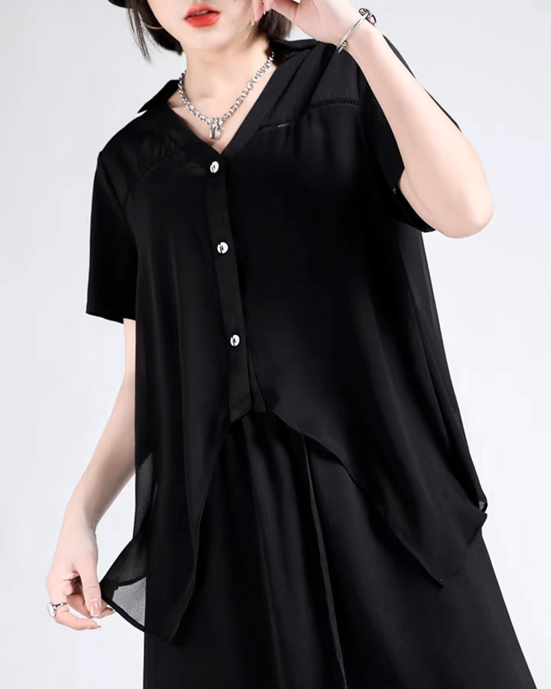 ♥IRREGULAR HEM CHIFFON SHIRT