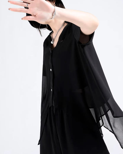 ♥IRREGULAR HEM CHIFFON SHIRT