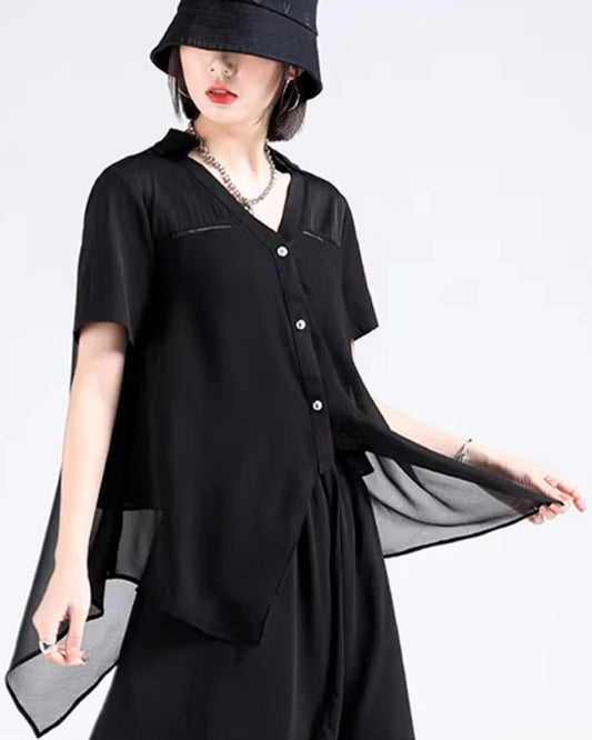 ♥IRREGULAR HEM CHIFFON SHIRT