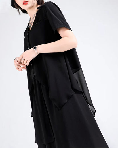 ♥IRREGULAR HEM CHIFFON SHIRT