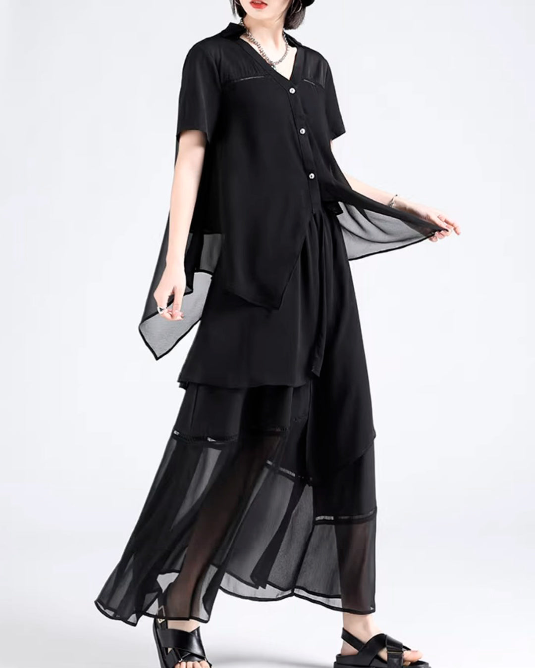 ♥IRREGULAR HEM CHIFFON SHIRT