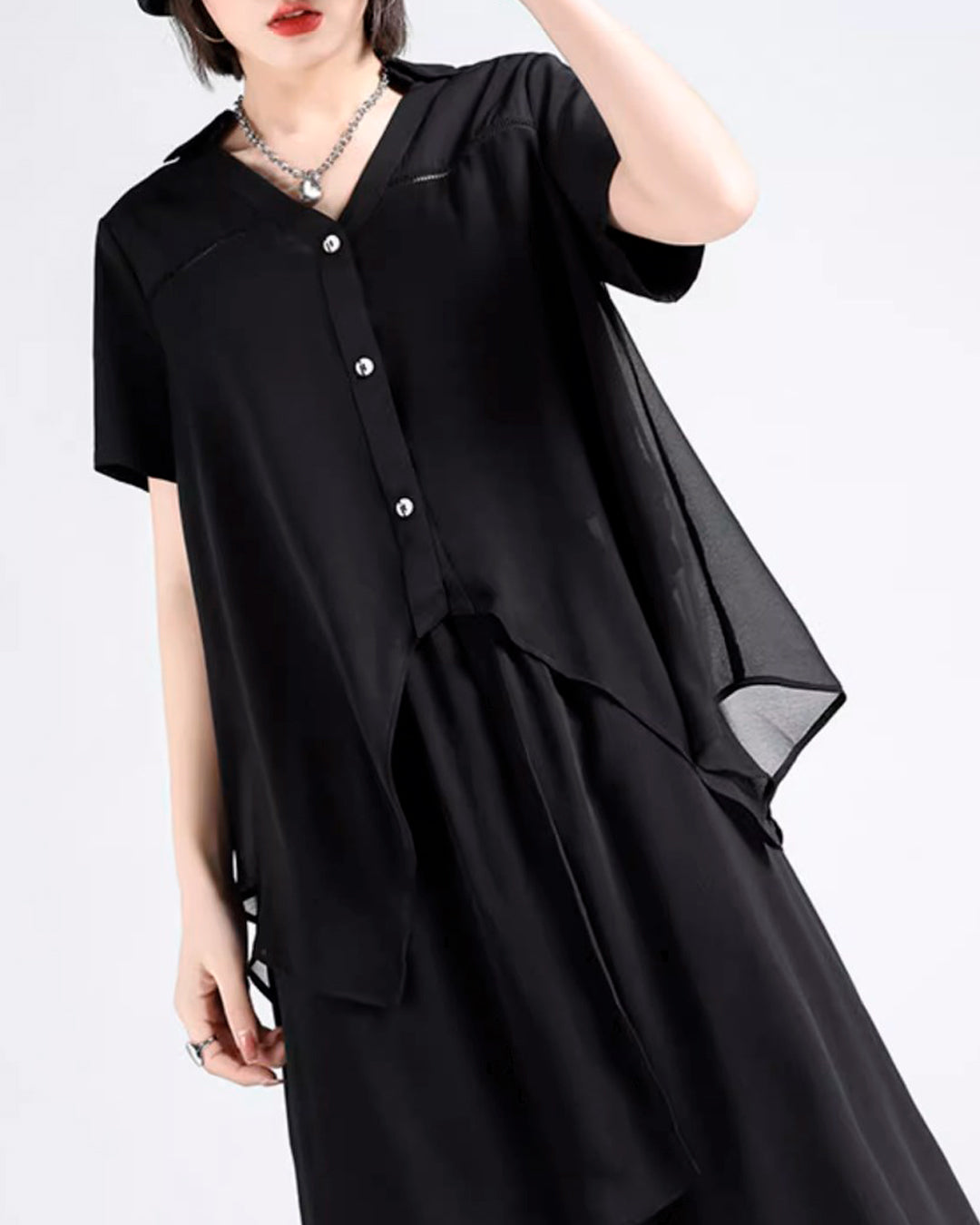 ♥IRREGULAR HEM CHIFFON SHIRT