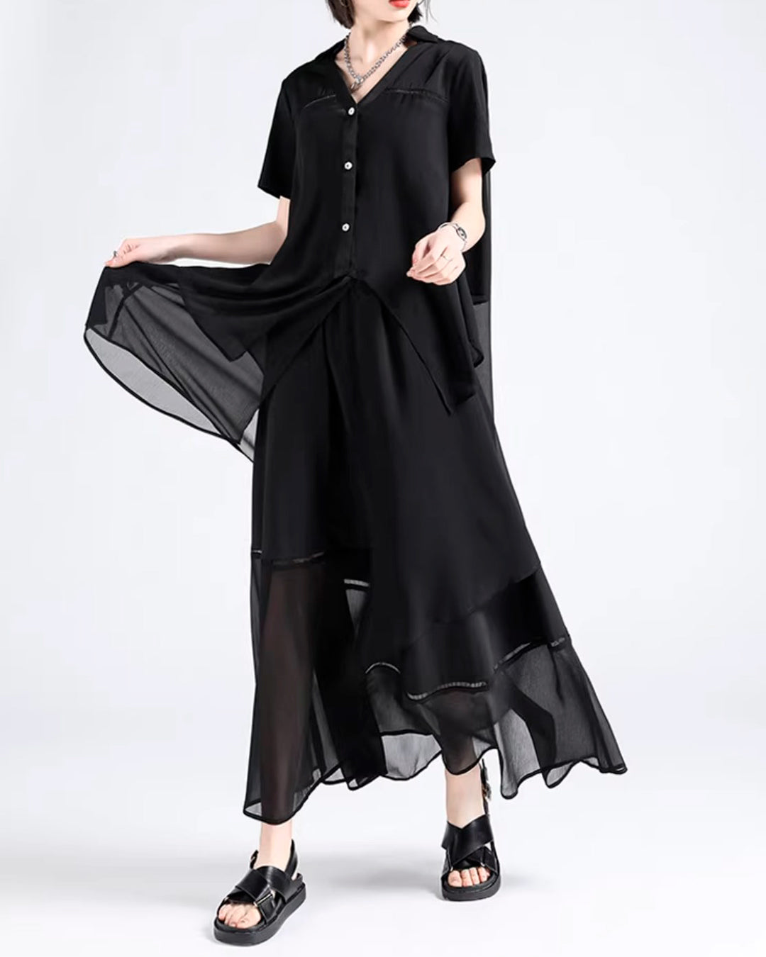 ♥IRREGULAR HEM CHIFFON SHIRT