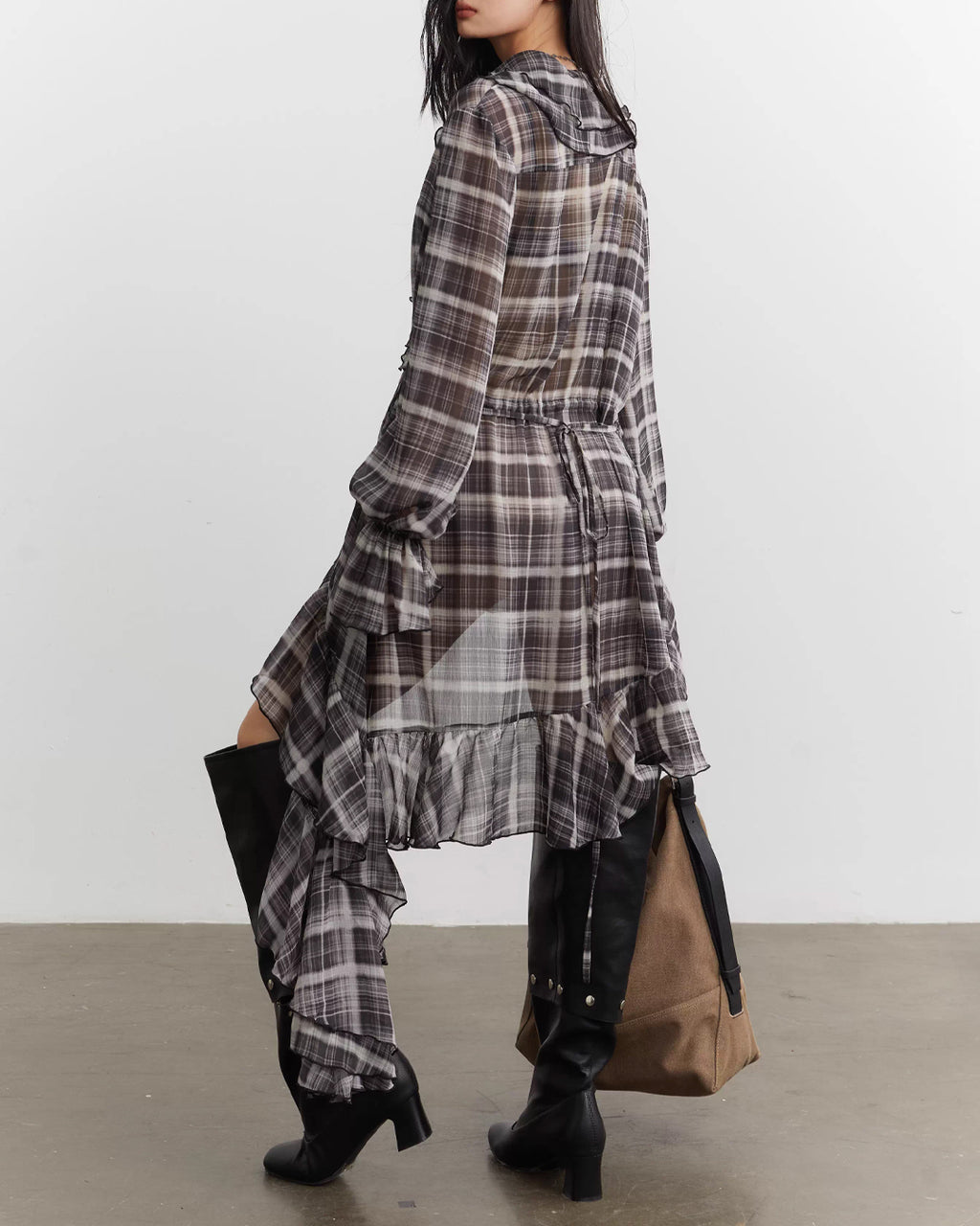 ♥SHEER RUFFLE CASCADE LONG SHIRT