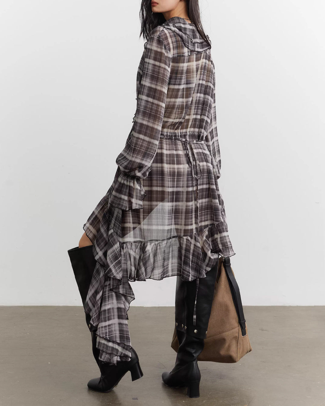 ♥SHEER RUFFLE CASCADE LONG SHIRT