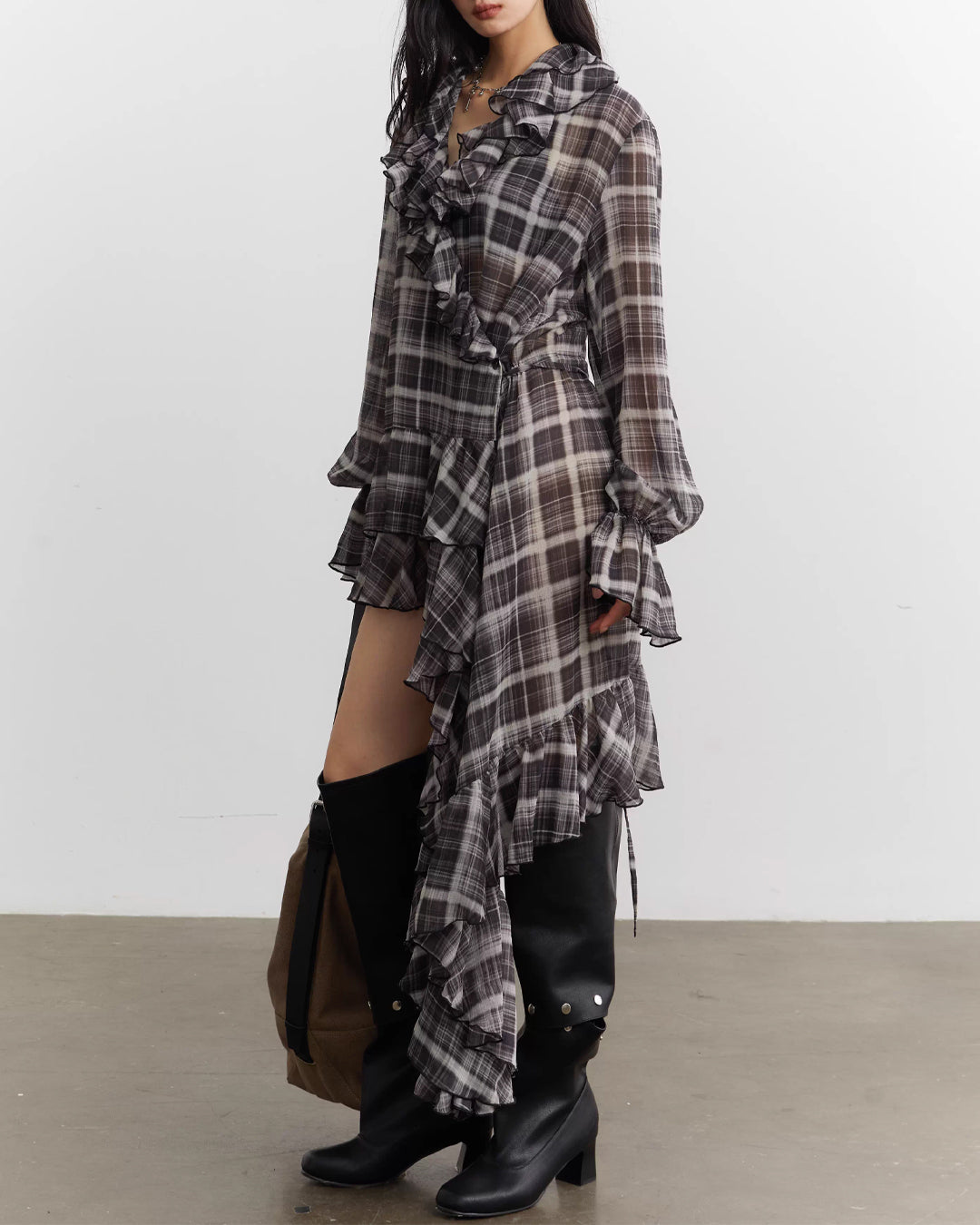 ♥SHEER RUFFLE CASCADE LONG SHIRT