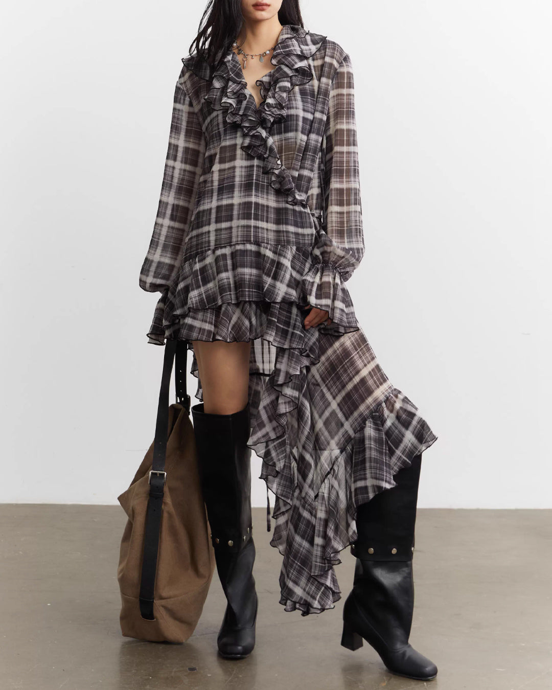 ♥SHEER RUFFLE CASCADE LONG SHIRT
