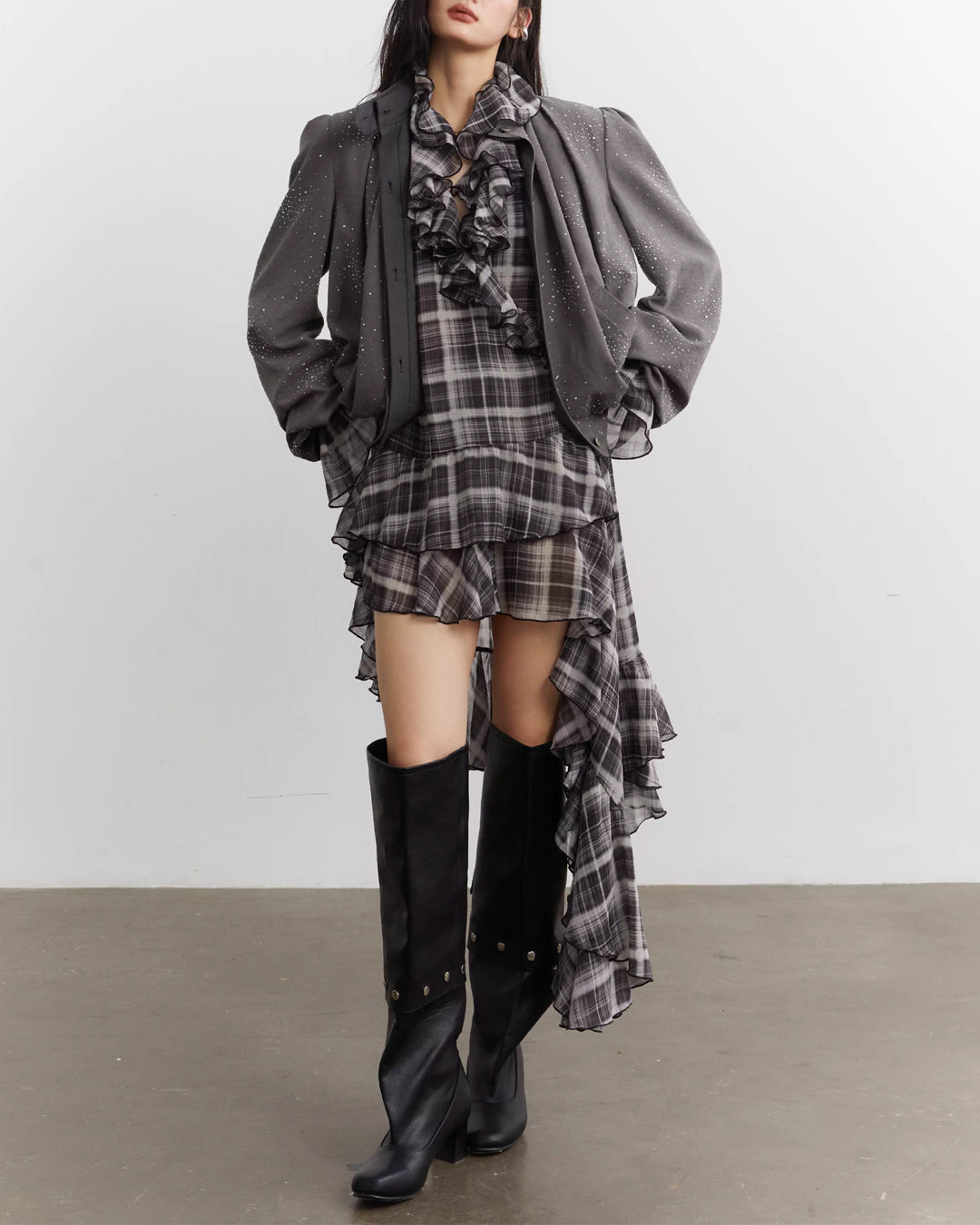 ♥SHEER RUFFLE CASCADE LONG SHIRT