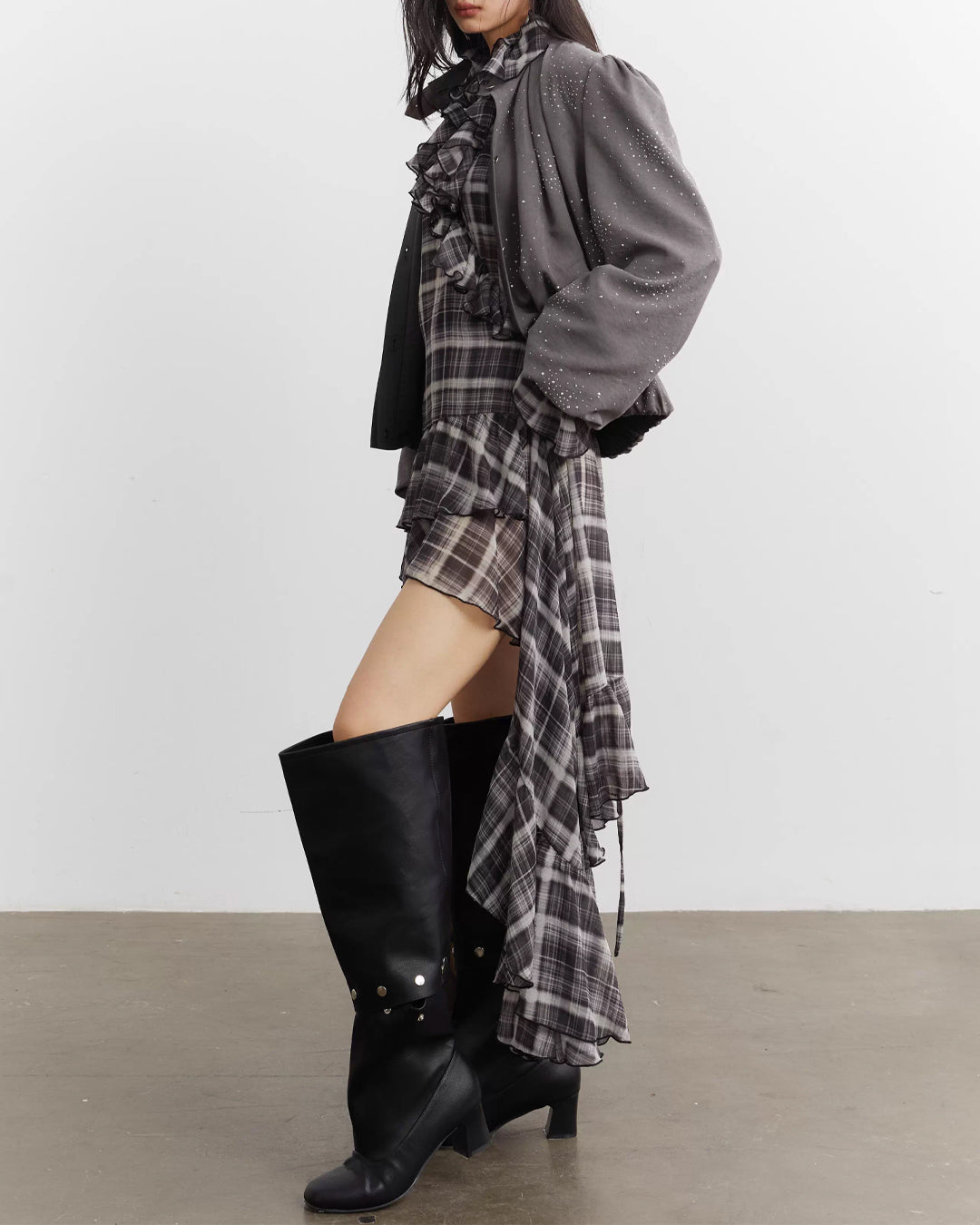 ♥SHEER RUFFLE CASCADE LONG SHIRT