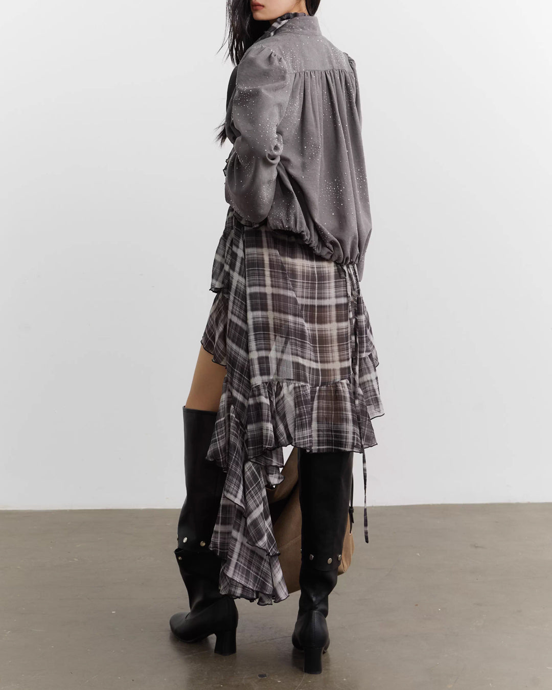 ♥SHEER RUFFLE CASCADE LONG SHIRT