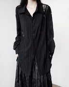 ♥CURVED LACE PANEL LONG SHIRT