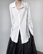 ♥CURVED LACE PANEL LONG SHIRT