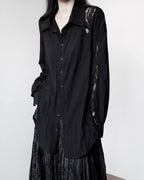 ♥CURVED LACE PANEL LONG SHIRT