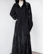 ♥CURVED LACE PANEL LONG SHIRT