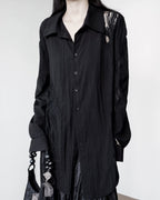 ♥CURVED LACE PANEL LONG SHIRT