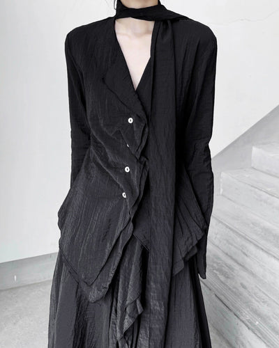 ♥LAYERED PANEL SHIRT with DRAPE SCARF