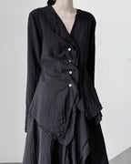 ♥LAYERED PANEL SHIRT with DRAPE SCARF