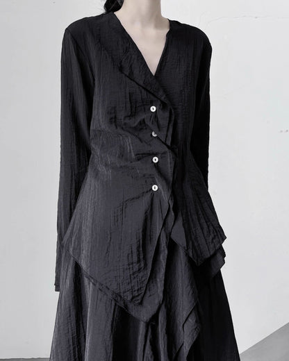 ♥LAYERED PANEL SHIRT with DRAPE SCARF