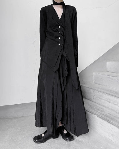 ♥LAYERED PANEL SHIRT with DRAPE SCARF