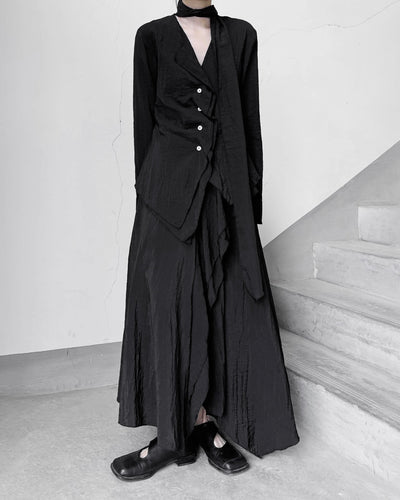 ♥LAYERED PANEL SHIRT with DRAPE SCARF