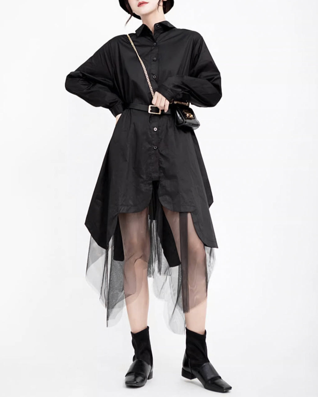♥SHEER LAYER FLARE SHIRT