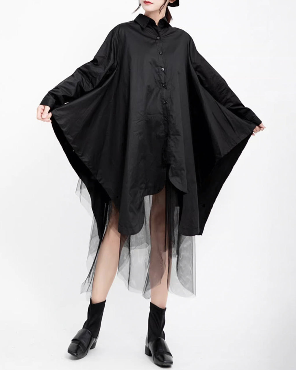 ♥SHEER LAYER FLARE SHIRT