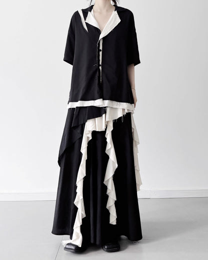 ♥RAW EDGE PANEL SHIRT