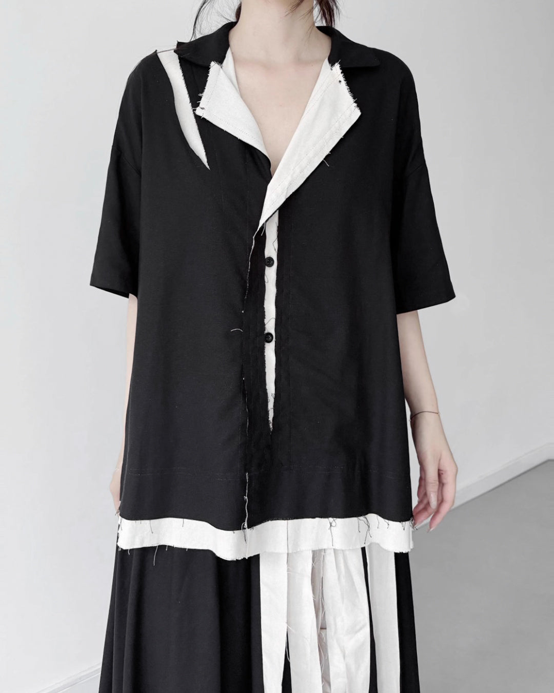 ♥RAW EDGE PANEL SHIRT