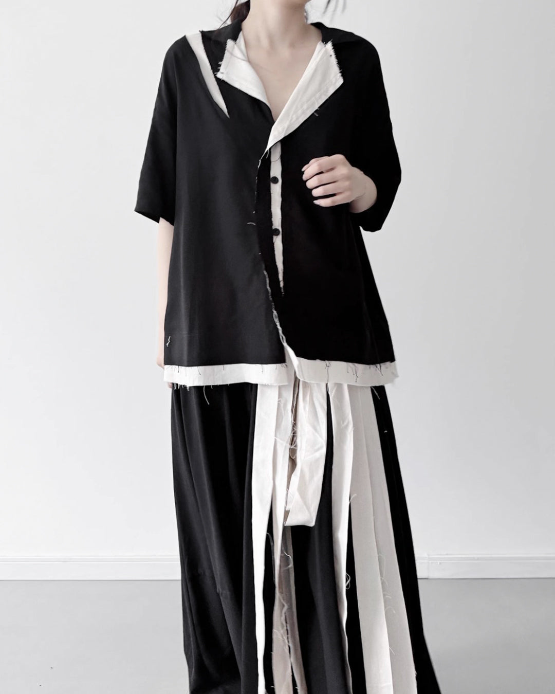 ♥RAW EDGE PANEL SHIRT