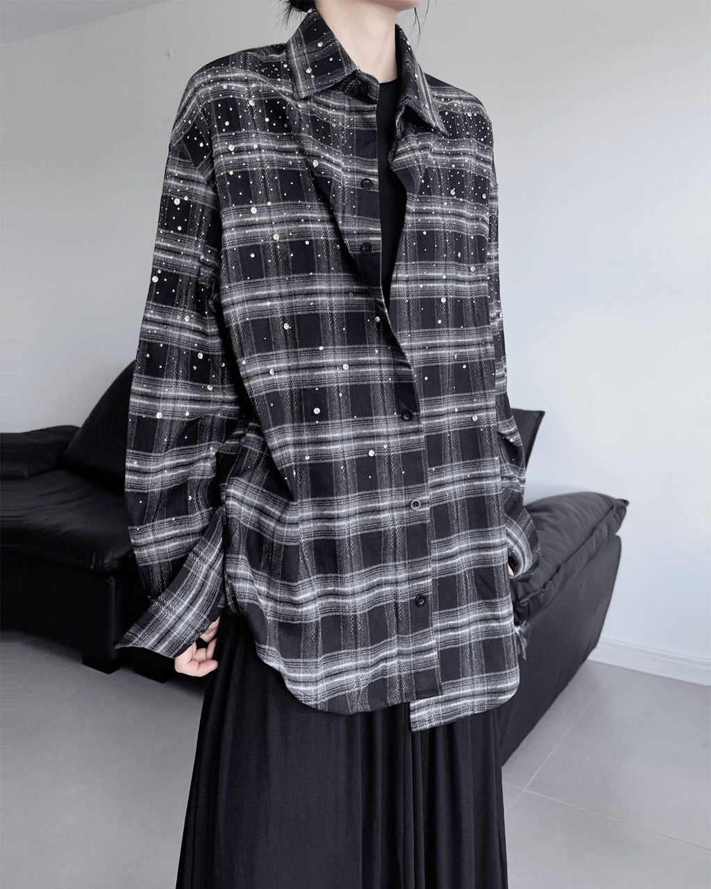 ♥RHINESTONE EMBELLISHED CHECK SHIRT
