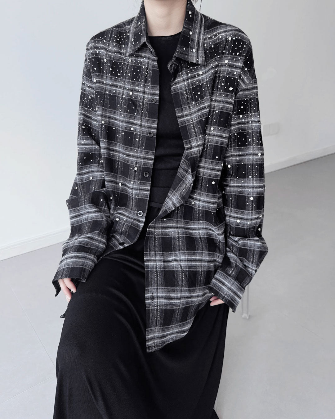 ♥RHINESTONE EMBELLISHED CHECK SHIRT