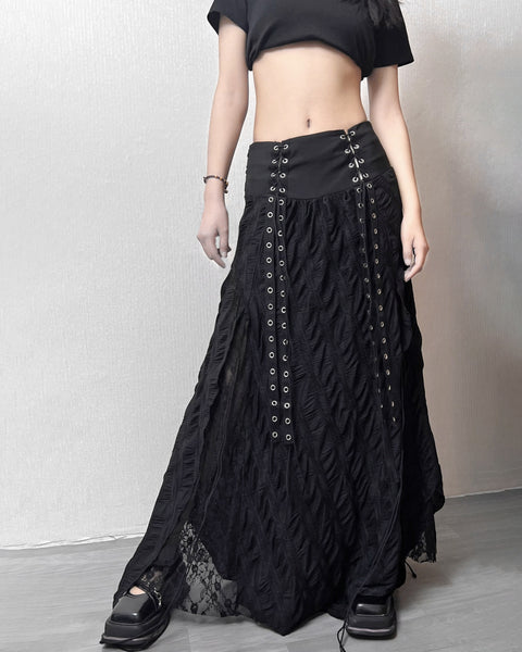 ♥LACE-UP CORSET MAXI SKIRT – Black Gravity