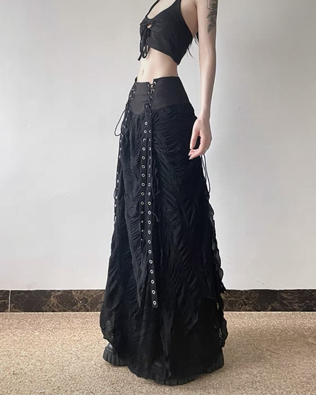 ♥LACE-UP CORSET MAXI SKIRT